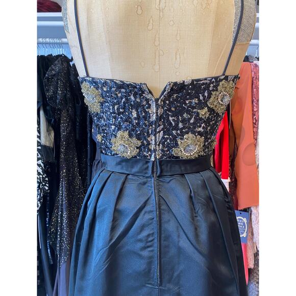 vintage 1960s black silk beaded maxi dress 60s formal gown metallic eyelash xs - Picture 8 of 10